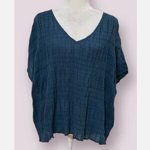 Natural Life Teal Easy V Neck Crinkle Top